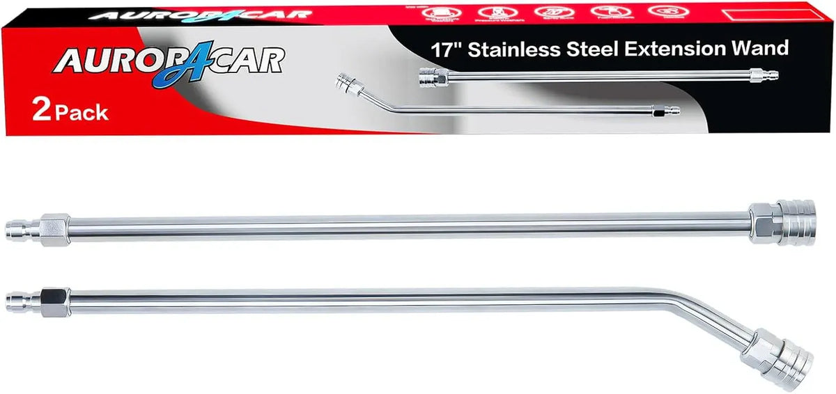 17 Inch Pressure Washer Extension Wand, Stainless Steel Lance 1/4 Inch Quick Connect and 5000 PSI Commercial Pressure Washer Short Gun with 5 Spray Nozzle Tips, 3/8 Quick Connect Plug and M22-14/15mm