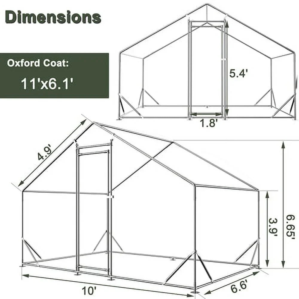 Large Metal Chicken Coop, Walk-in Chicken Run, Galvanized Wire Poultry Chicken Hen Pen Cage, Rabbits Duck Cages with Waterproof and Anti-Ultraviolet Cover for Outside(10' L x 6.6' W x 6.56' H)