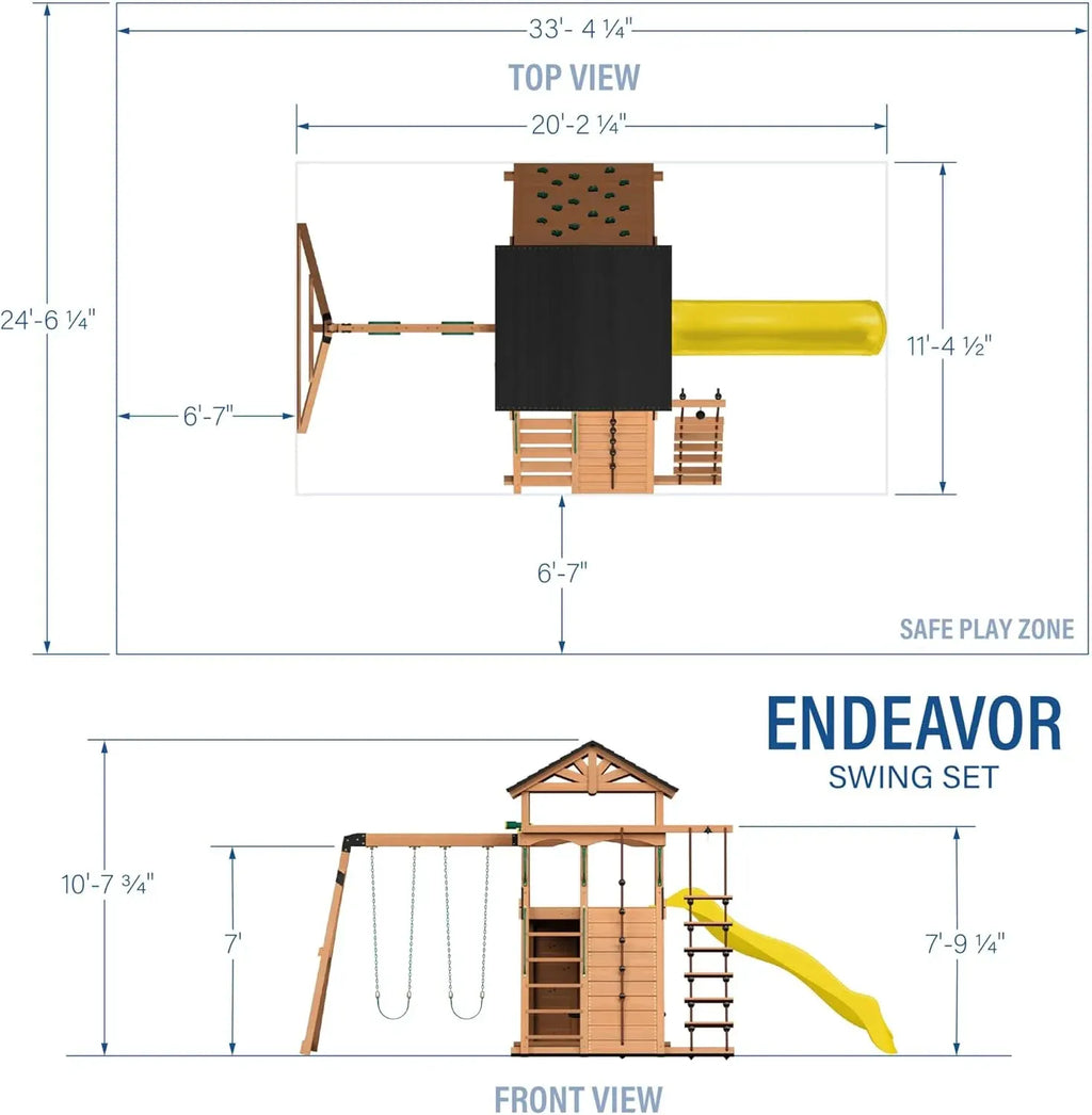 Backyard Discovery Endeavor Cedar Wood Swing Set with Wave Slide, Play Deck, Double Rock Wall, Rope Ladder, Climbing Wall, Belt Swings, 40-Inch Web Swing, Step Ladder, Toy Telescope, Outdoor Playset