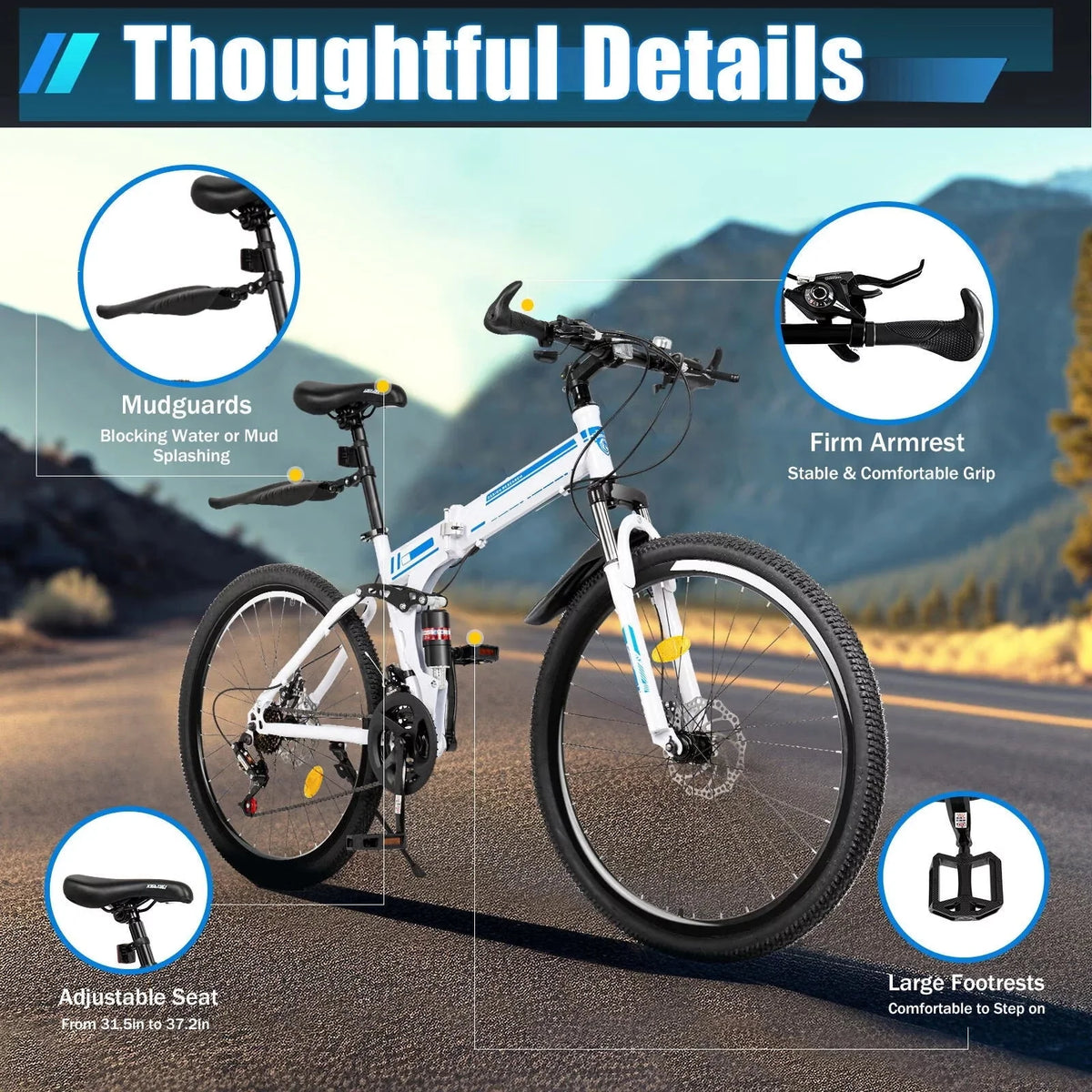 Wuzstar 26 Mountain Folding Bike 21-Speed High-Carbon Steel Mountain Bicycle with Dual Disc-Brake