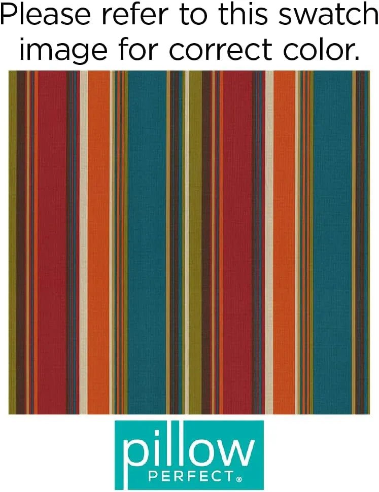 Pillow Perfect Stripe Indoor/Outdoor Chair Seat Cushion, Tufted, Weather, and Fade Resistant, 19 x 19, Red/Brown Westport, 2 Count