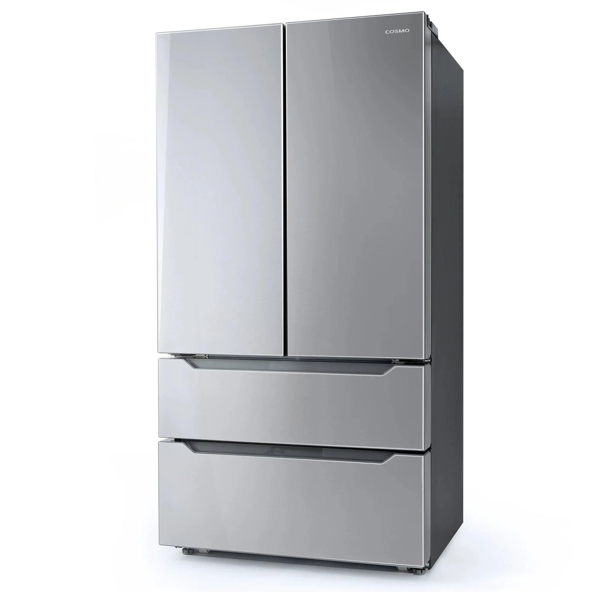 Cosmo 4 Piece Kitchen Appliance Packages with 30 Freestanding Electric Range 30 Wall Mount Hood 24 Built-in Integrated Dishwasher & French Door Refrigerator Kitchen Appliance Bundles