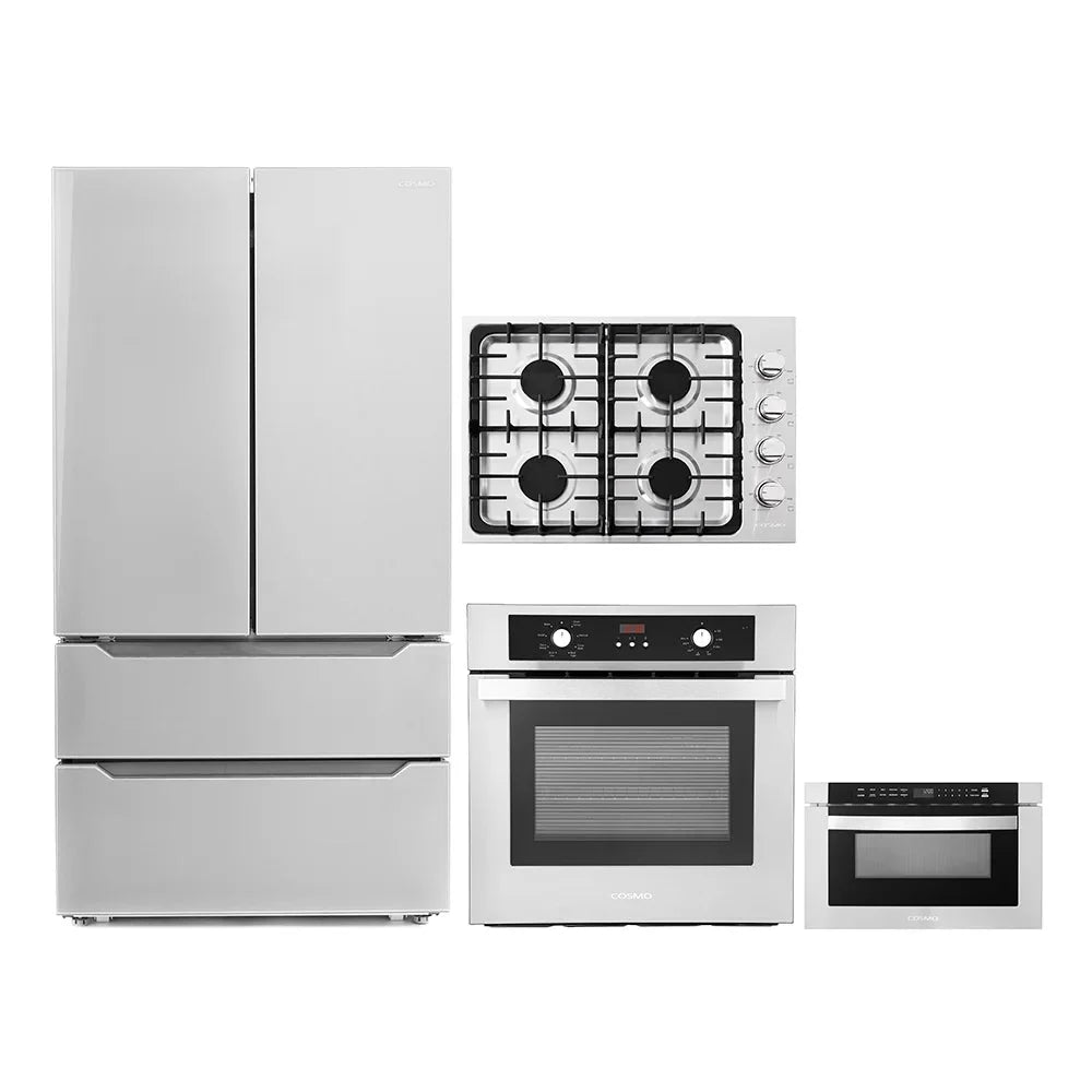 4 Piece Kitchen Package 30 Gas Cooktop 24 Single Electric Wall Oven 24 Built-In Microwave Drawer & Energy Star French Door Refrigerator