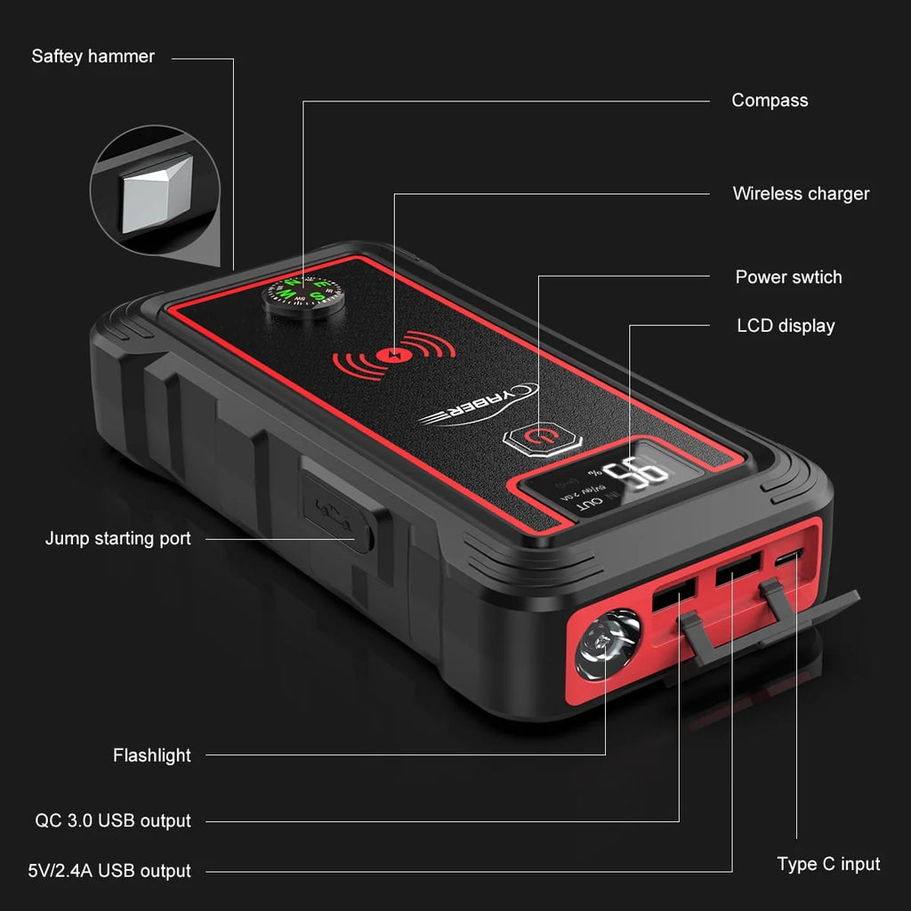 Car Jump Starter 4000A 23800mAh Auto Booster(All Gas or 8.0L Diesel) Wireless Charger YABER