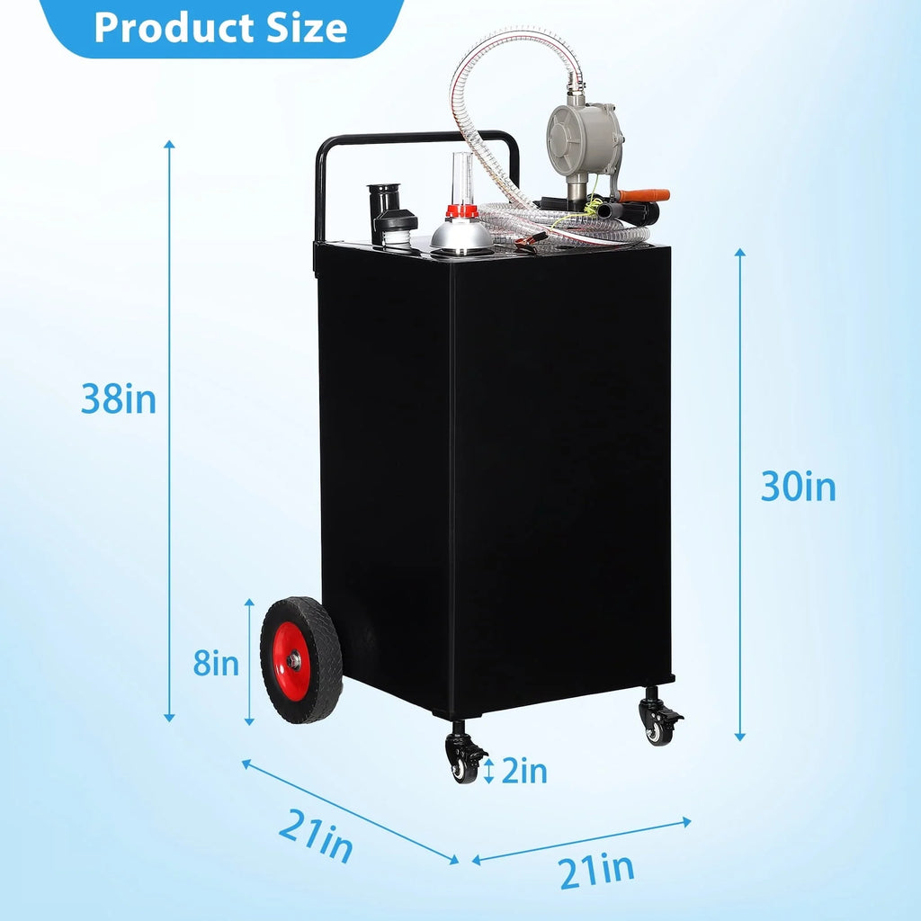 Fuel Caddy, 30 Gallon Portable Gas Storage Tank On 4 Wheels with Manual Transfer Pump, Gasoline Diesel Fuel Container with Manual Transfer Siphon Pump, for Cars, Lawn Mowers, ATVs, Boats