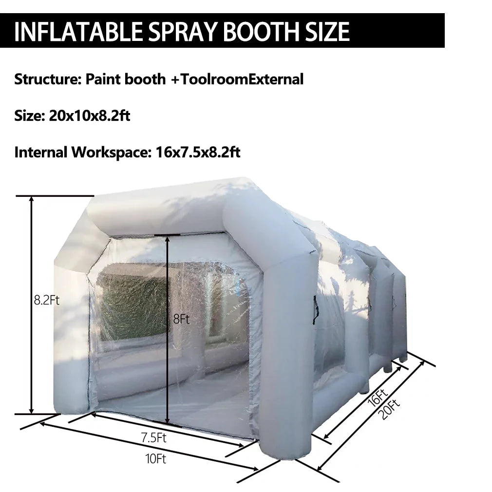 WGIA Portable Inflatable Paint Booth 20x10x8.2Ft Grey （No blower）Inflatable Spray Booth with Air Filter System