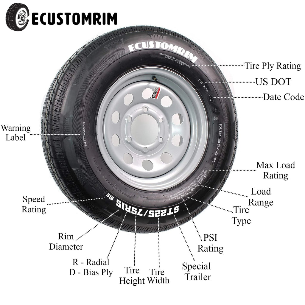 2-Pk Trailer Tire Rim ST205/75D15 15 in. Load C 5 Lug White Spoke Wheel