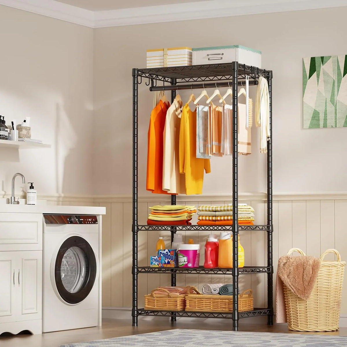 Ulif H4 Mini Portable Closet, 4 Tiers Freestanding Clothing Garment Rack for Small Space, Metal Clothes Wardrobe System for Bedroom, 23.6 W x 14 D x 76.4 H, Load 502 lbs, Black
