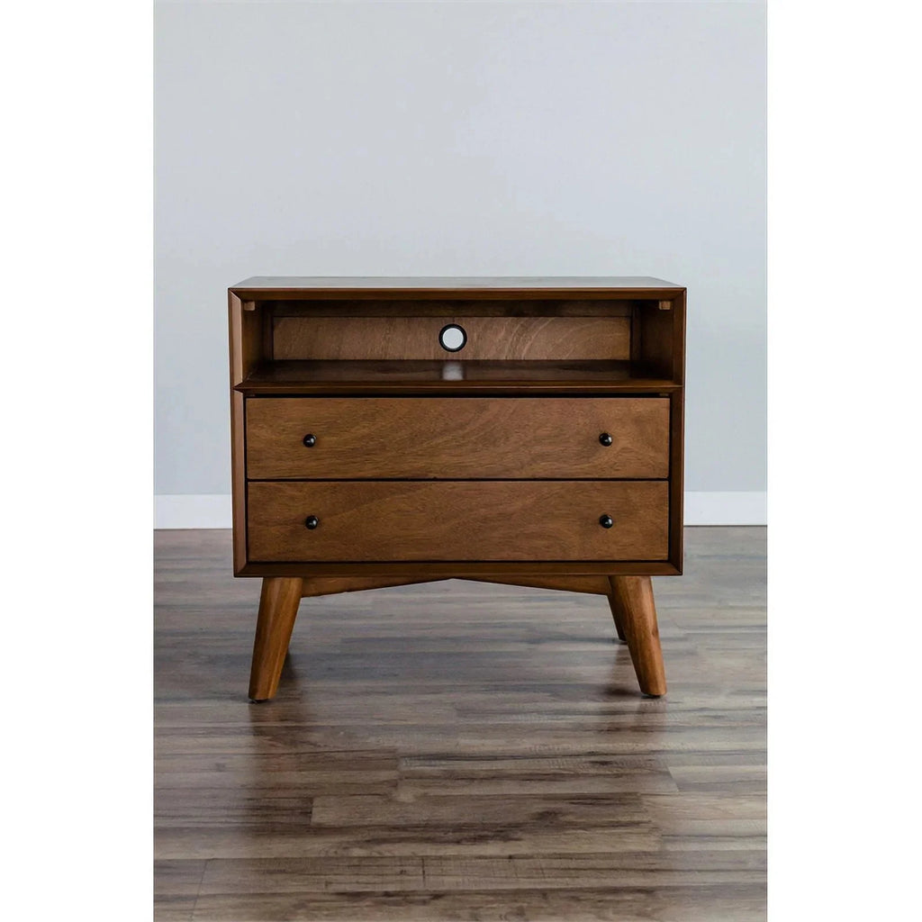 Home Square 4 Piece Set with Small TV Console Full Wood Bed & Large Nightstand