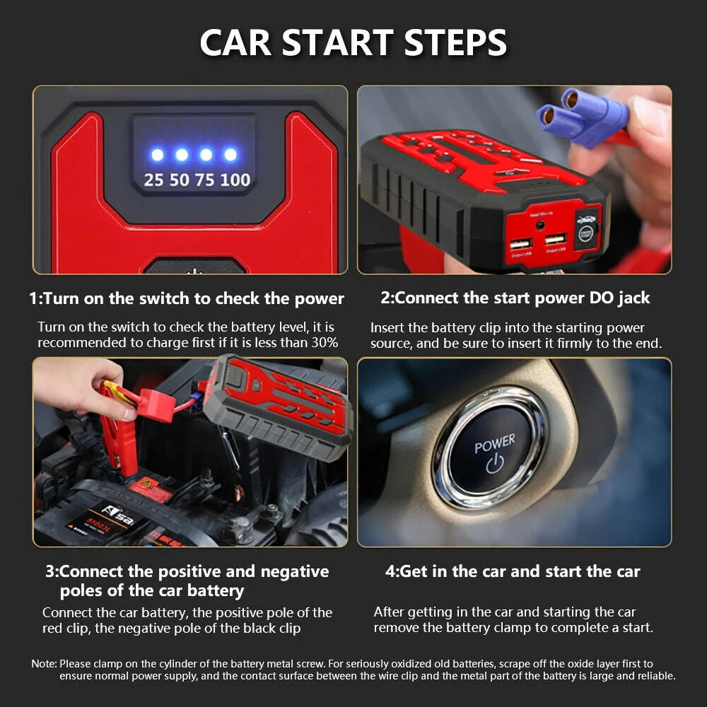SOATUTO Car Jump Starter 28000mAh Car Jump Starter Box Battery Charger Pack Booster Portable Power Bank - Red