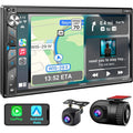 Double Din Car Stereo with Dash Cam - Voice Control Carplay, Android Auto, Steering Wheel Controls, 7 HD Touchscreen, Backup Camera, Bluetooth, Mirror Link, Subw, USB/TF/AUX, AM/FM Radio Receiver