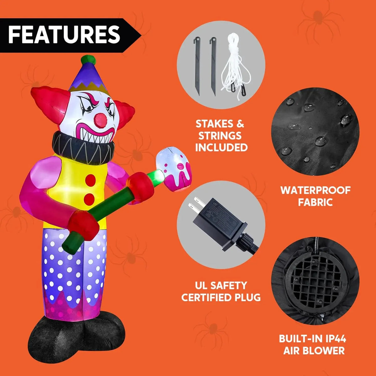 Joiedomi 9 FT Tall Halloween Inflatables Outdoor Decoration, Blow Up Yard Decorations, Giant Inflatable Clown with Hammer with LEDs for Scary Halloween Decor