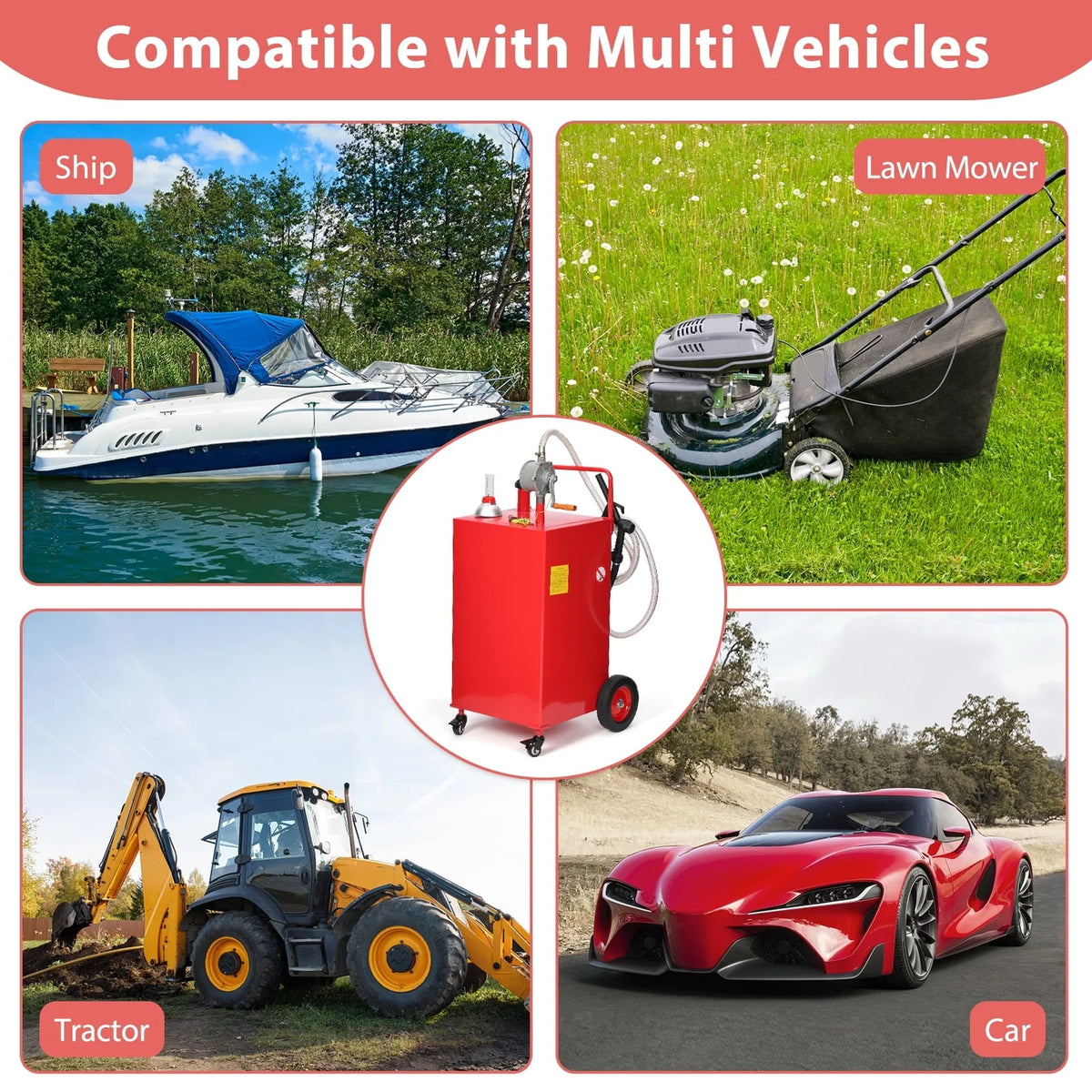 Fuel Caddy, 30 Gallon Portable Gas Storage Tank On 4 Wheels with Manual Transfer Pump, Gasoline Diesel Fuel Container with Manual Transfer Siphon Pump, for Cars, Lawn Mowers, ATVs, Boats