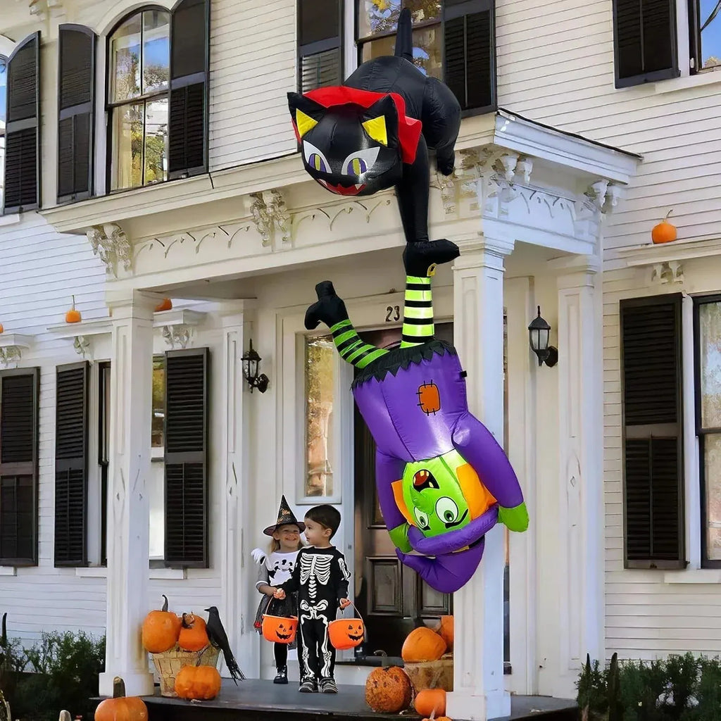 8FT Halloween Inflatables Outdoor Decorations, Cat and Witch Halloween Blow up Y