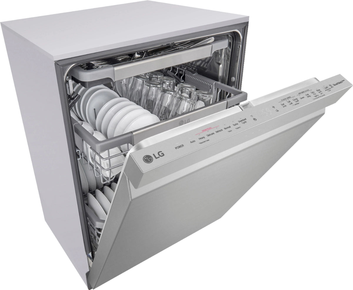 LG - 24 Top Control Smart Built-In Stainless Steel Tub Dishwasher with 3rd Rack, QuadWash and 44db - Stainless steel