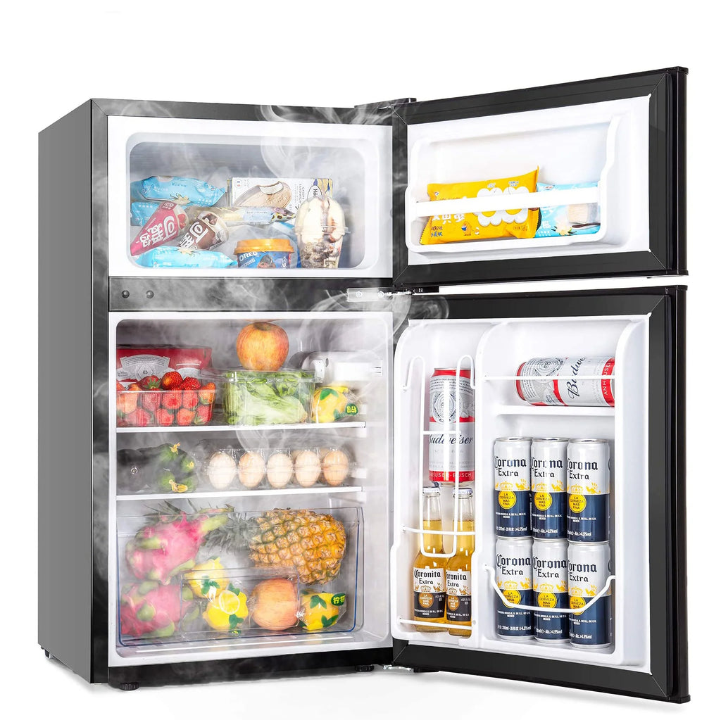 EUHOMY Mini Fridge with Freezer, 3.2 Cu.Ft Mini refrigerator with freezer, Dorm fridge with freezer 2 door For Bedroom/Dorm/Apartment/Office - Food Storage or Cooling Drinks (Black).