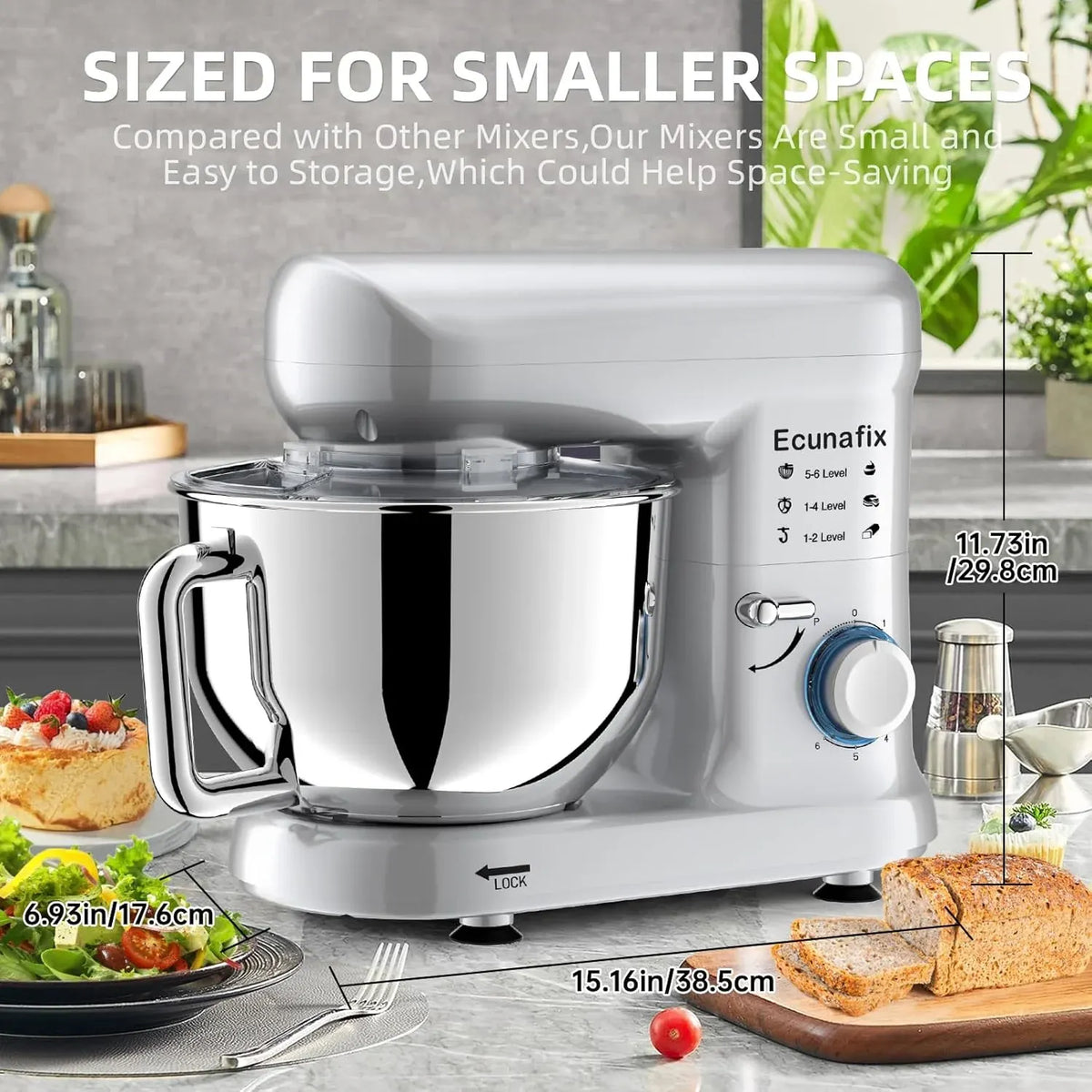Kitchen Stand Mixer, 6.5Qt Household Stand Mixers, 660W 6+P Speed Tilt-Head Electric Dough Mixer, Food Mixers for Daily Use with Dough Hooks, Whisk, Beater
