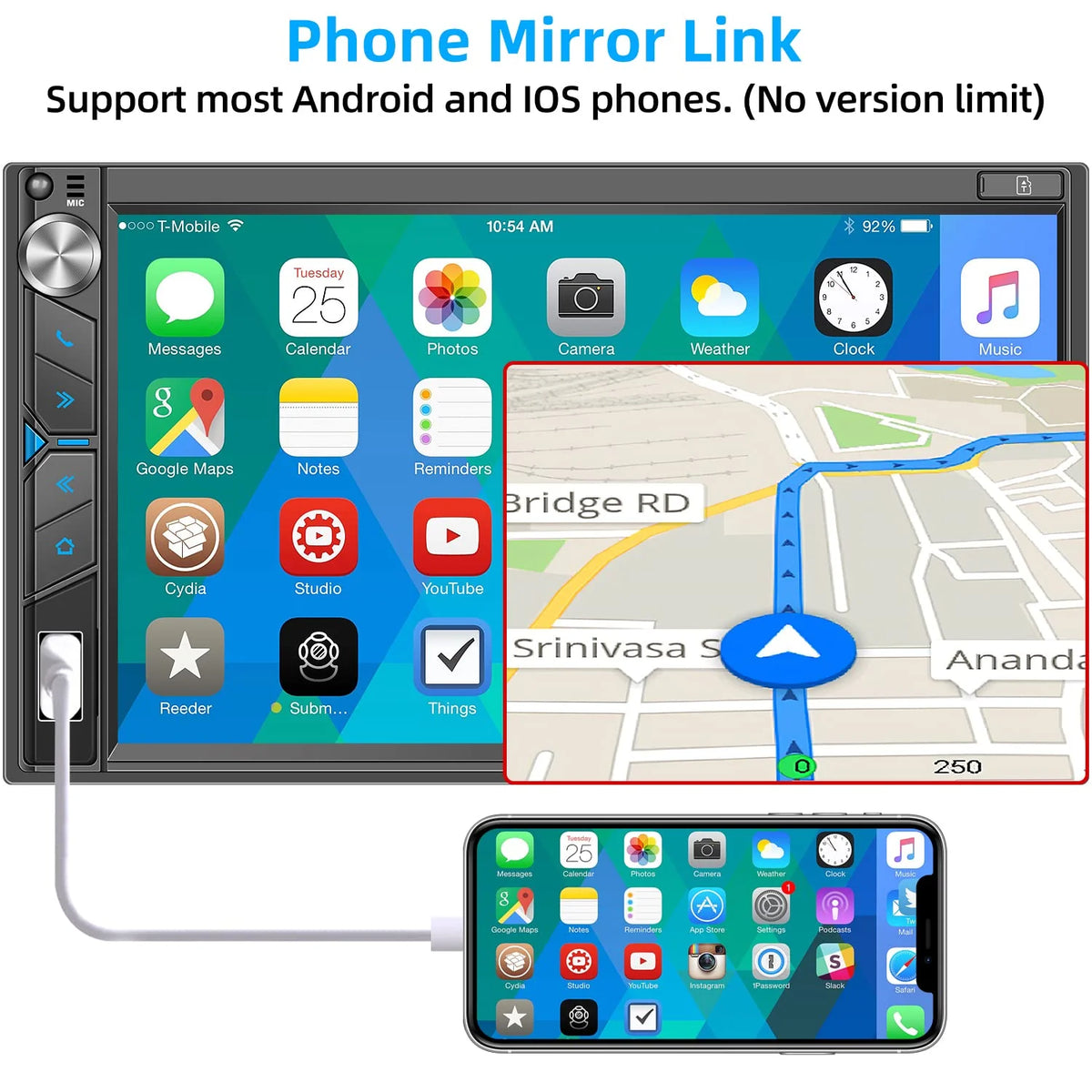 Double Din Car Stereo with Dash Cam - Voice Control Carplay, Android Auto, Steering Wheel Controls, 7 HD Touchscreen, Backup Camera, Bluetooth, Mirror Link, Subw, USB/TF/AUX, AM/FM Radio Receiver