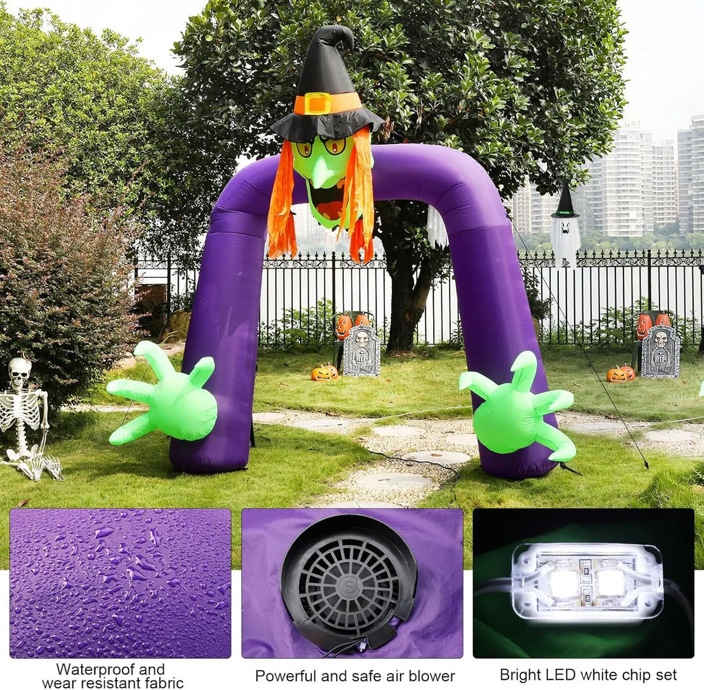 BLOOMWIN Halloween Inflatable Archway 10ft - Arch Inflatable Witch Halloween Decorations Outdoor - Halloween Blow up Yard Decorations Witch Light Up, CS-12040-2.5