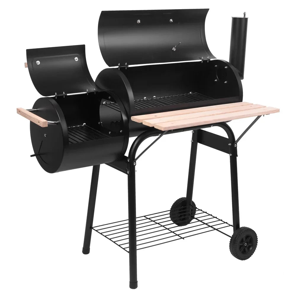 UBesGoo Charcoal Grill Portable BBQ Grill and Offset Smoker Steel BBQ Pit Outdoor for Camping, Black