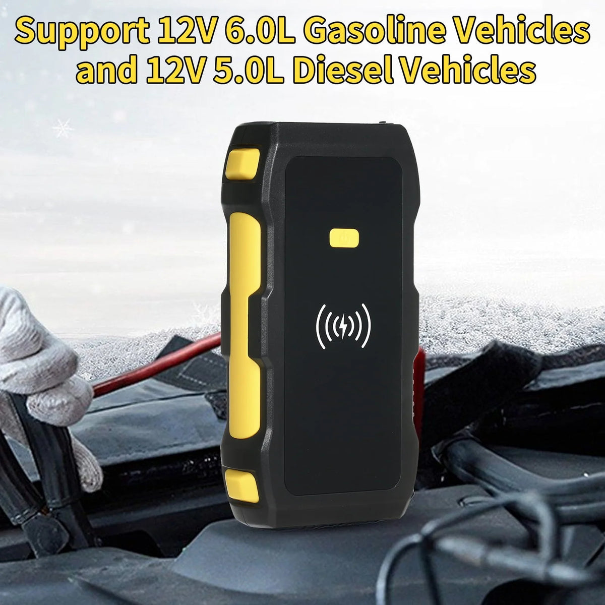 Htovila Strong Car Jump Starter and Bank Large Capacity 1200A Peak Portable Car Battery Starter with /USB Wireless Quick Safety Protection