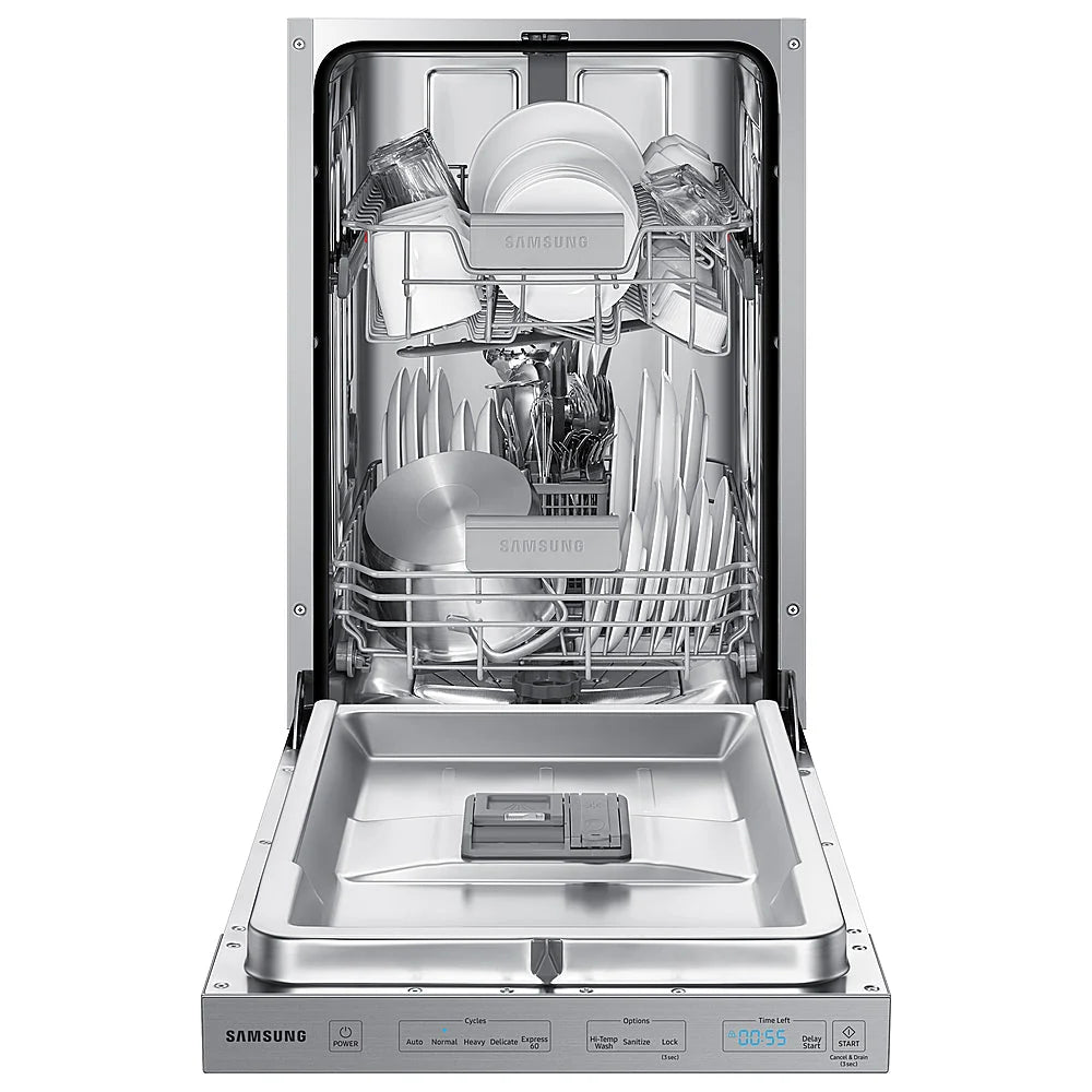 Samsung - 18 Compact Top Control Built-in Dishwasher with Stainless Steel Tub, 46 dBA - Stainless steel