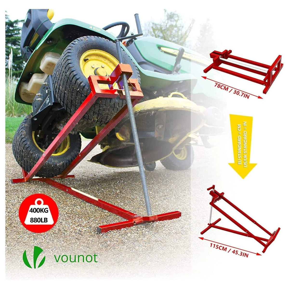 LeCeleBee Ride on Lawn Mower Lift Jack, Telescopic Maintenance Jack for Lawn mowers and Garden Tractors, Weight Capacity 880 Lbs, Red