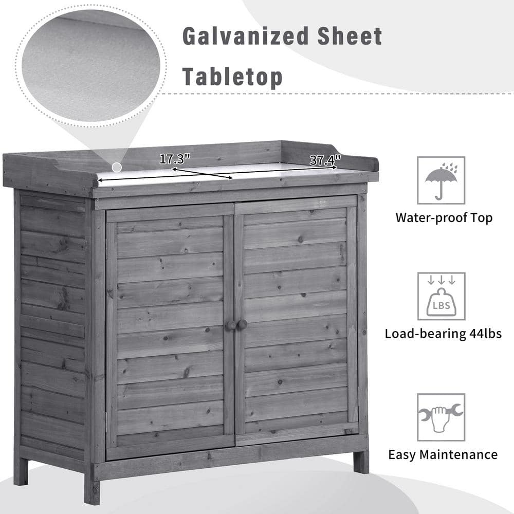 cenadinz Outdoor 39 in. Potting Bench Table, Rustic Garden Wood Workstation Storage Cabinet Garden Shed H-WF285324AAE