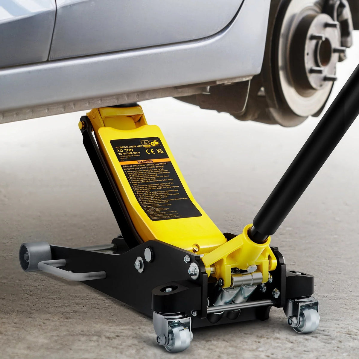 SKYSHALO Low Profile Floor Jack 3 ton (6600 lbs), Dual Piston Quick Lift Pump, 19-11/16-3-6/11 Height Lifting Range, Yellow+Black, Aluminum and Steel Hydraulic Racing Floor Jack