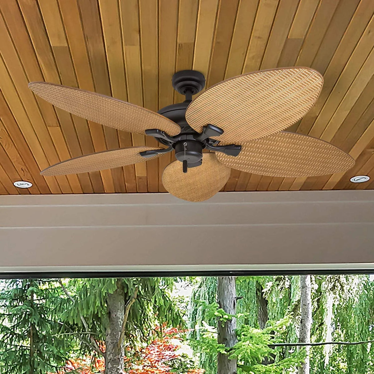 Honeywell Palm Valley 52 Bronze Tropical Ceiling Fan with 5 Palm Blades, 4 Arm Light Kit, Pull Chains & Reverse Airflow