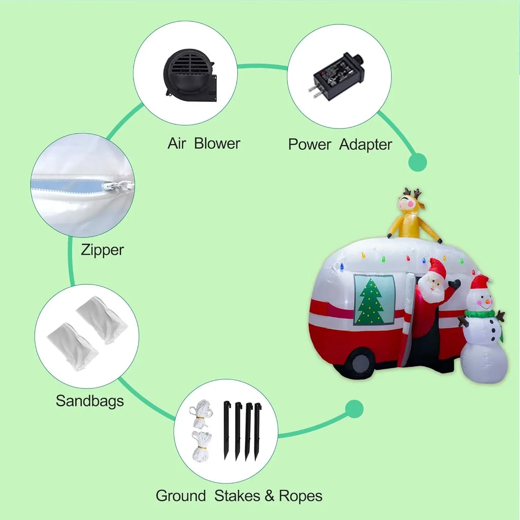 8FT Christmas Inflatable Santa Snowman Camper Inflatables Decoration with LED Lights Outdoor Yard to Blow Up Christmas Car Easter Decorations