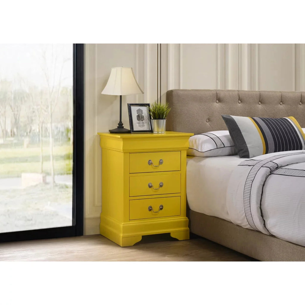 Passion Furniture Louis Philippe 3-Drawer Yellow Nightstand (29H x 16W x 21D)