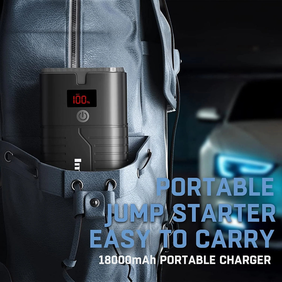 Imazing Portable Car Jump Starter 2000A Peak 18000mAH, 12V Auto Battery Booster Portable Power Pack with LCD Display Jumper Cables, QC 3.0 and LED Light
