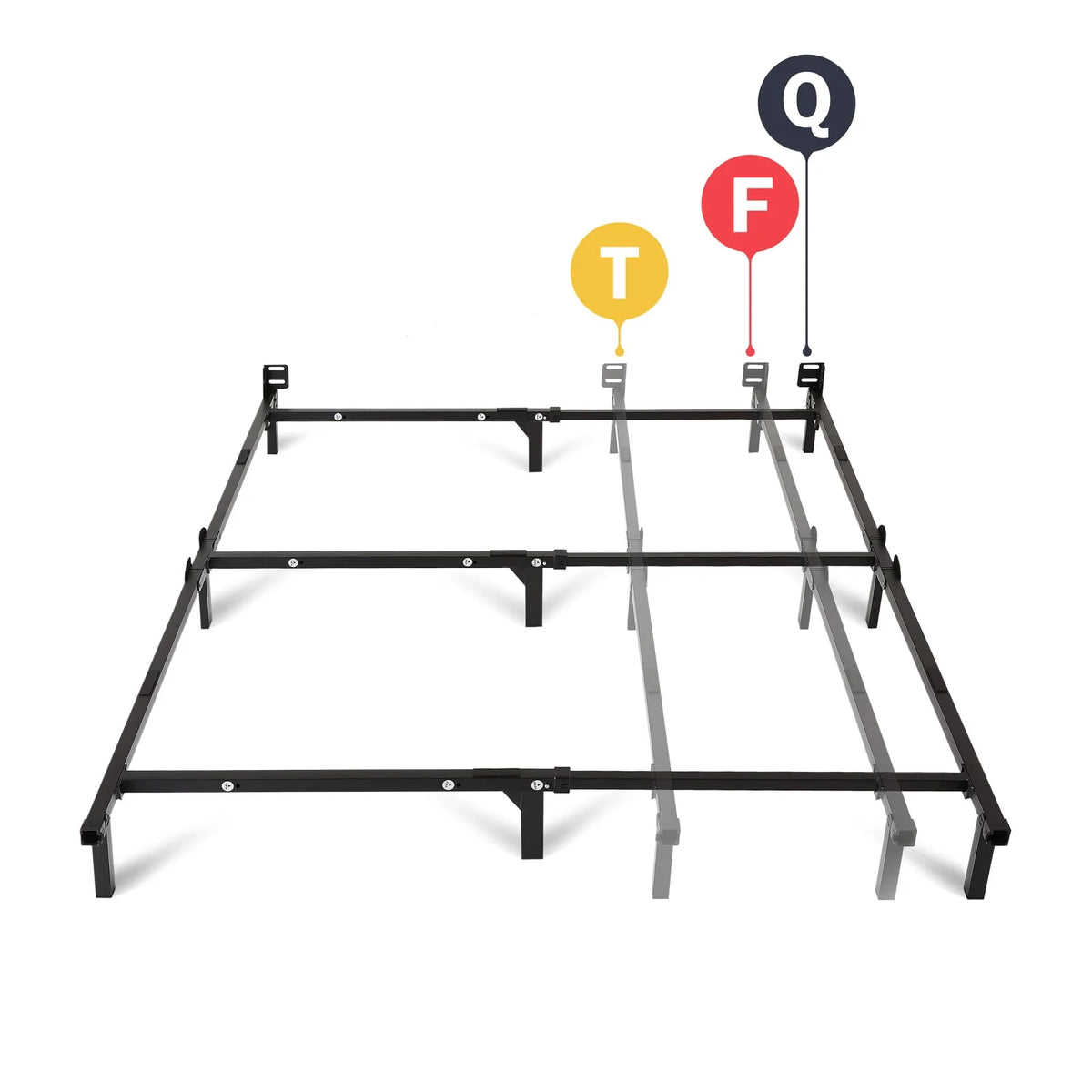 Mainstays 7 Adjustable Metal Bed Frame， Black， Adjusts Twin - Queen
