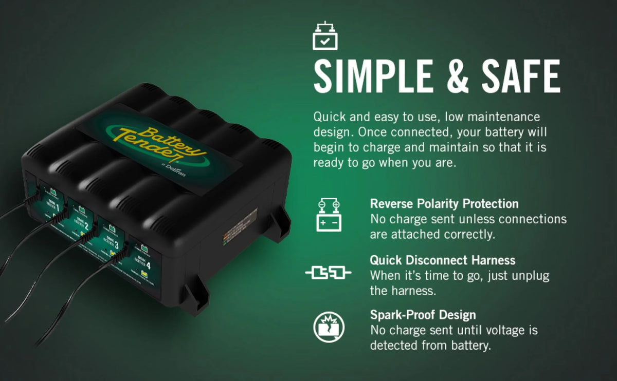 Battery Tender 4 Bank Multibank Charger - 5 AMP (1.25 AMPs Per Bank) - Smart 12V Multi Battery Charger and Maintainer - 021-0148-DL-WH