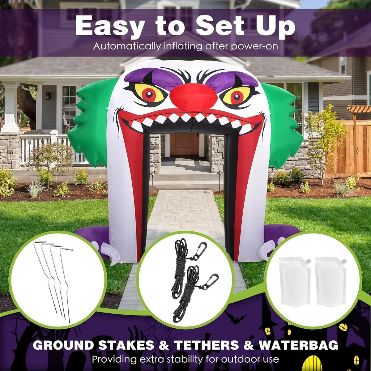 Giant 10 FT Halloween Inflatables Clown Archway Outdoor Decorations, Scary Halloween Arch Blow Up Yard Decorations for Front Yard Lawn Garden Decor