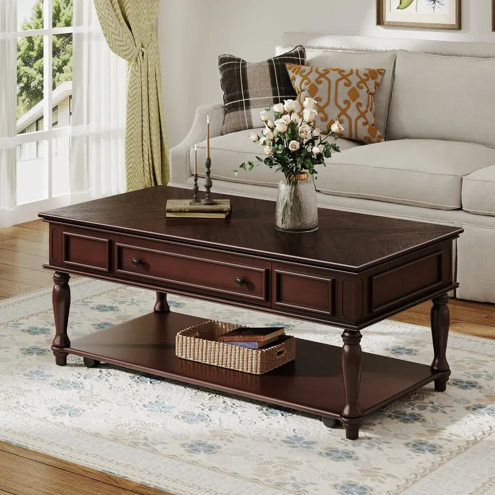 New Farmhouse Lift Top Coffee Table with Storage, Wood Square Center Table