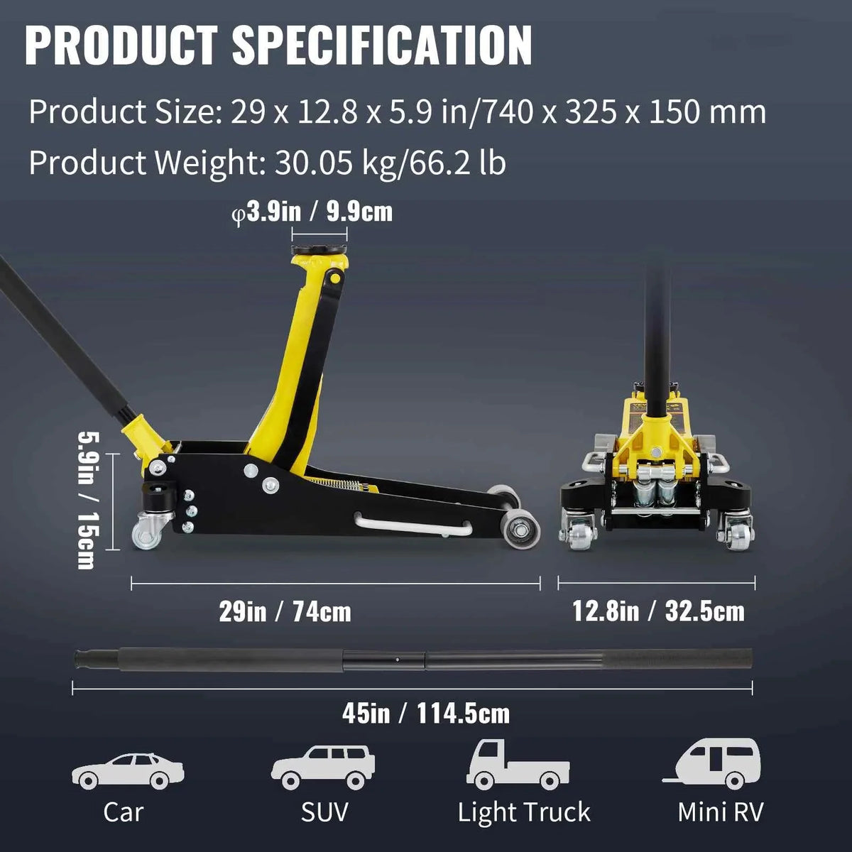 BENTISM Low Profile Floor Jack 3 Ton (6600 lbs), Aluminum and Steel Hydraulic Racing Floor Jack, Dual Piston Quick Lift Pump, 19-11/16-3-6/11 Height Lifting Range, Yellow+Black
