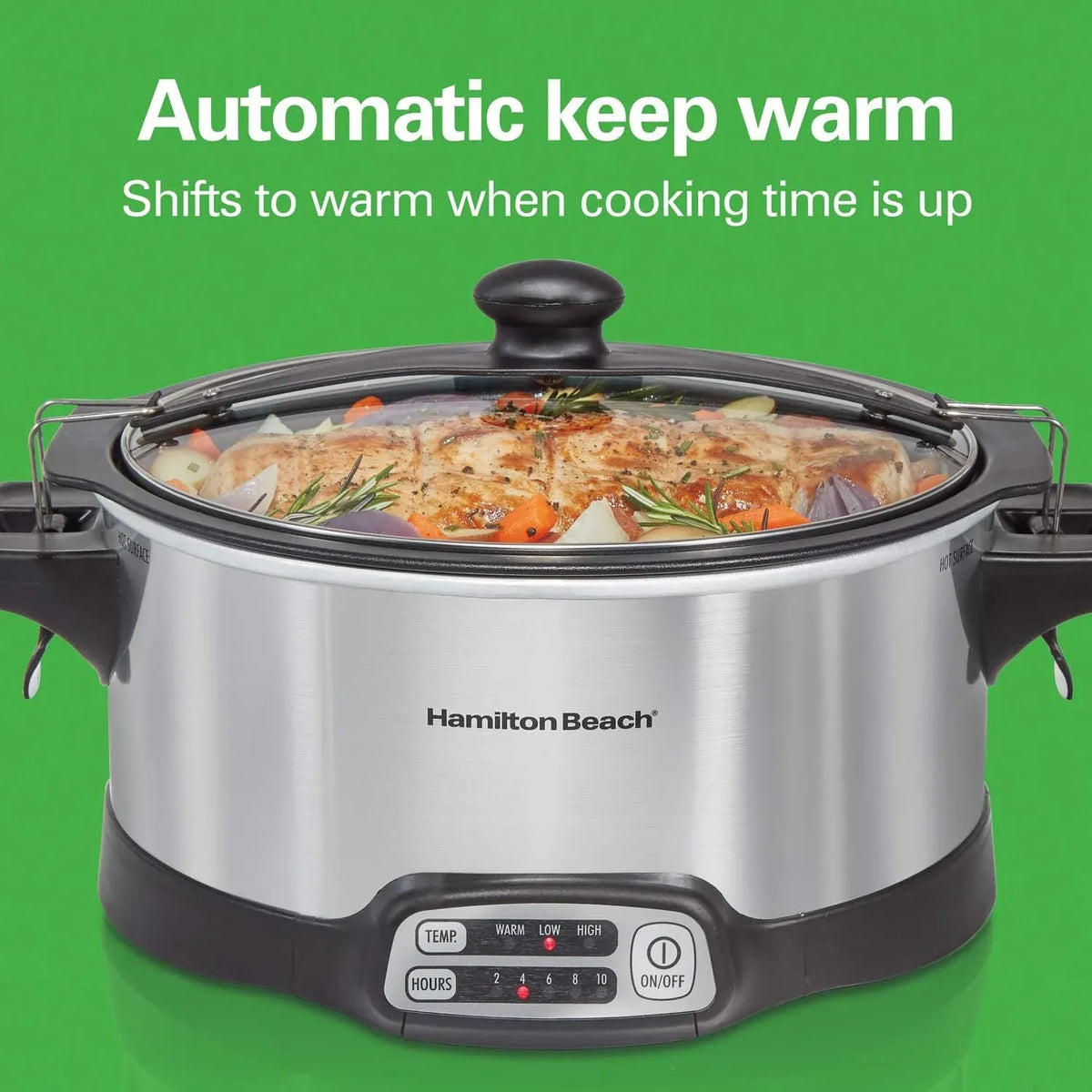 Hamilton Beach Programmable Slow Cooker with 6 Quart Stovetop-Safe Sear & Cook Crock & Travel Lid Lock for Portable Transport, Silver (33663)