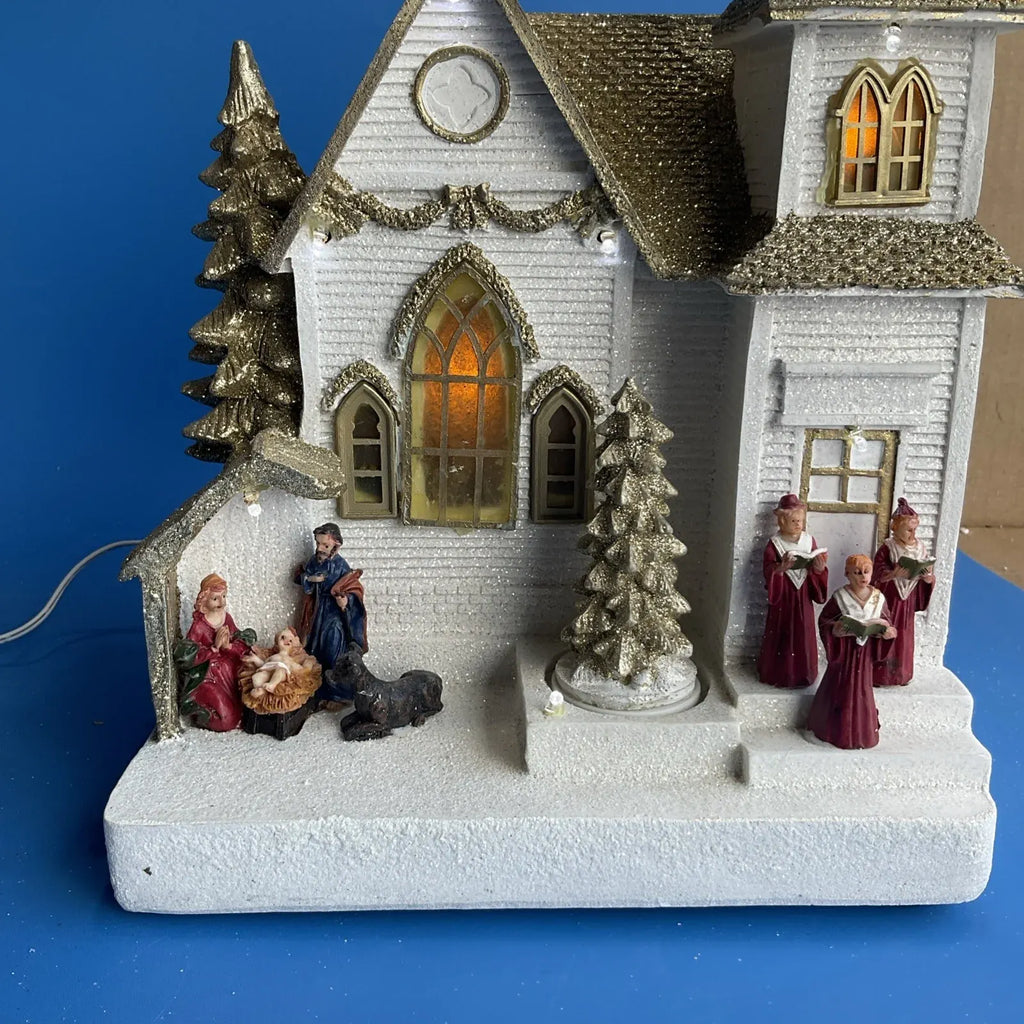 Christmas Animated Church Scene Lights Musical 8 Songs Holiday Living #0848132