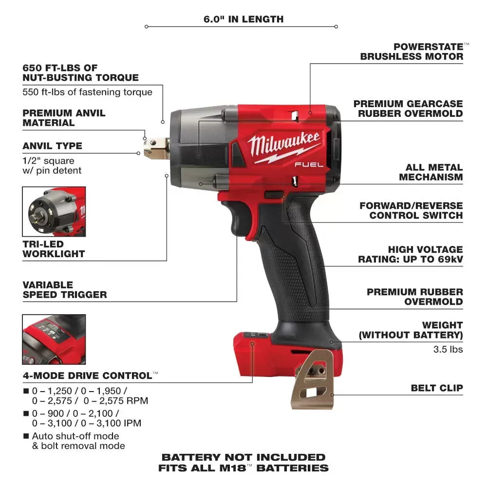 Milwaukee 2962P M18 FUEL 18V 1/2 Mid Torque Imapct w/ SAE Socket Set - 12 PC