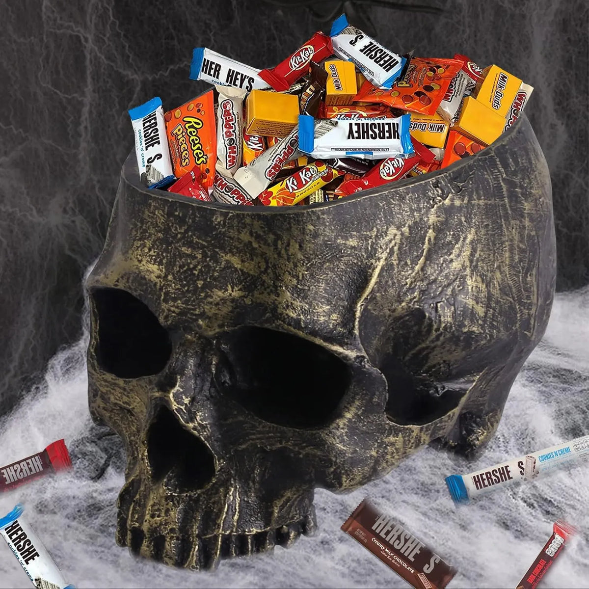 7lb Capacity Extra Large Halloween Skull Candy Dish - Deep Skull Head Halloween Candy Bowl Holder Artificial Resin Skulls Decor Indoor Outdoor Table Centerpieces Flower Pot Plant Office Pen Holder