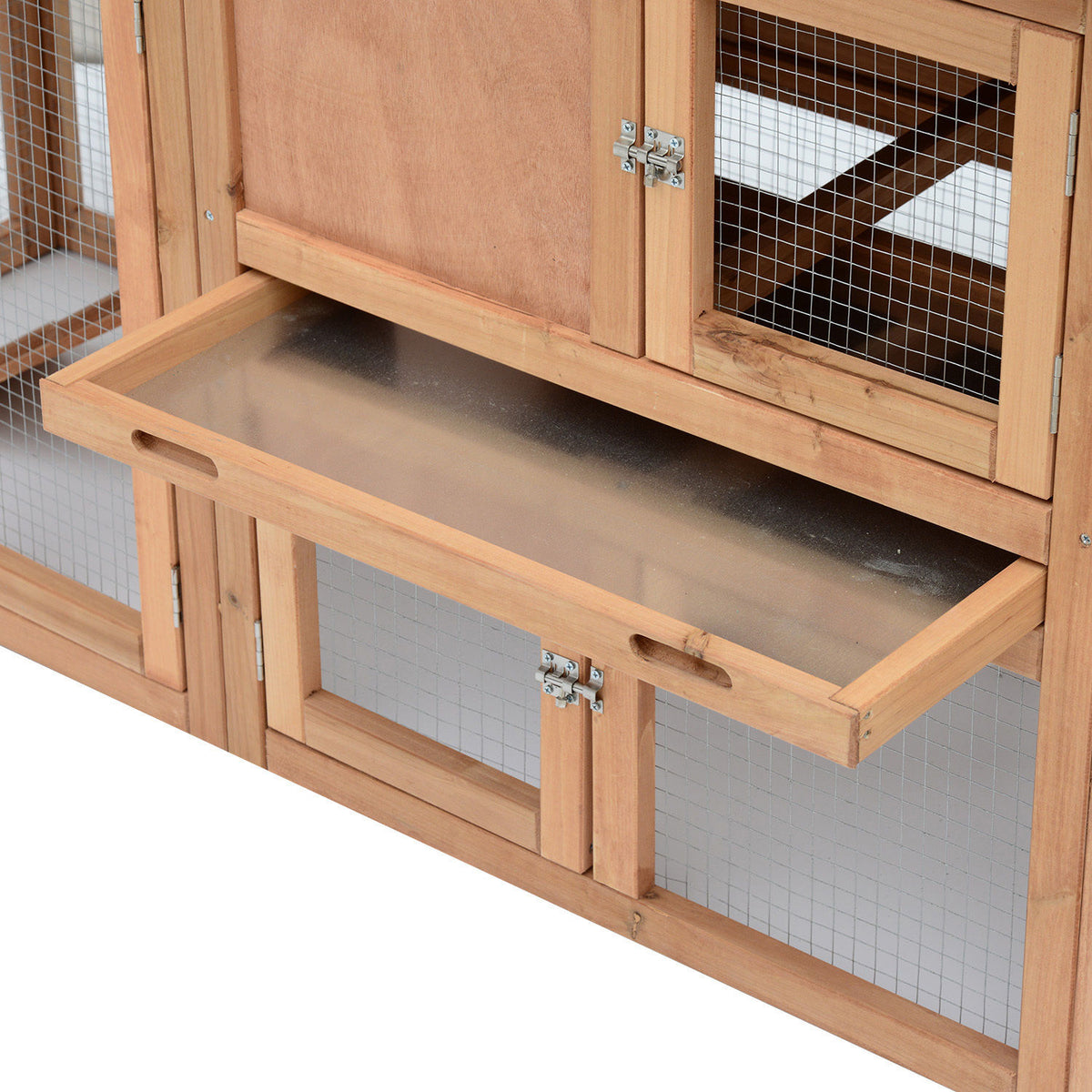 PawHut 80 Chicken Coop, Wooden Outdoor Chicken Cage Poultry Hen House with Nesting Box, Double Runs, Removable Tray, Ramps, for Garden Backyard