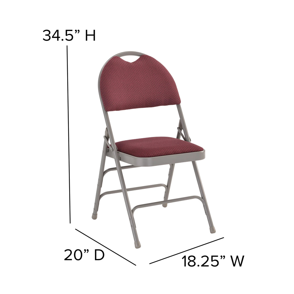 Flash Furniture HERCULES Series Ultra-Premium Triple Braced Burgundy Fabric Metal Folding Chair with Easy-Carry Handle