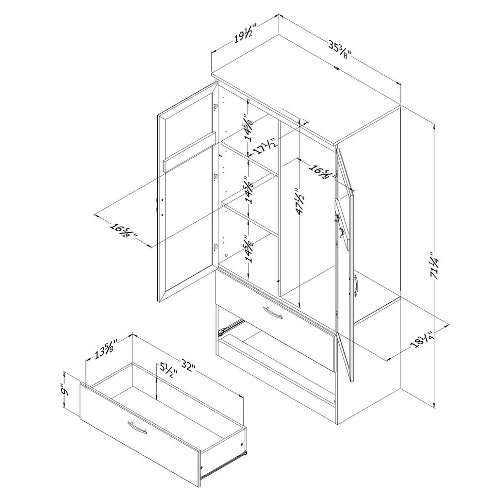 South Shore 5370038 Wardrobe Adjustable