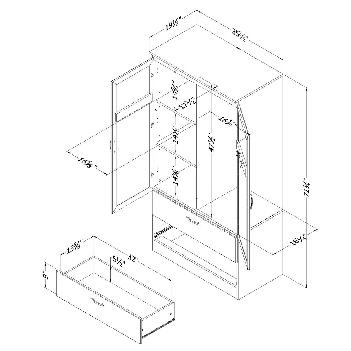 South Shore 5370038 Wardrobe Adjustable