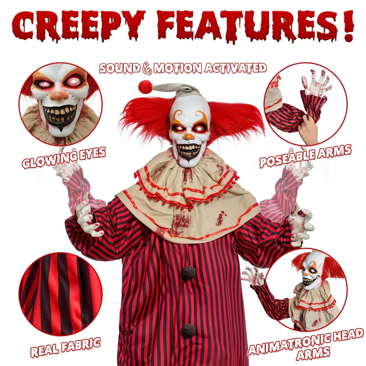 72 Halloween Decorations Outdoor - Standing Animatronic Clown with Red Light...