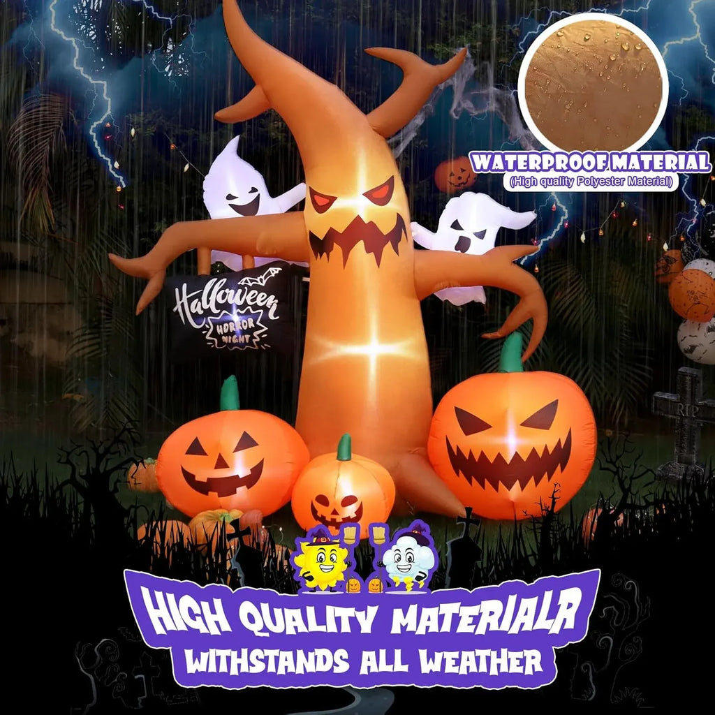 Halloween Inflatables Large Outdoor Decorations: 8FT Spooky Halloween Tree Decor with Blow up Ghosts, Pumpkins Built-in LED Lights for Halloween Party Outside Lawn Yard Decoration