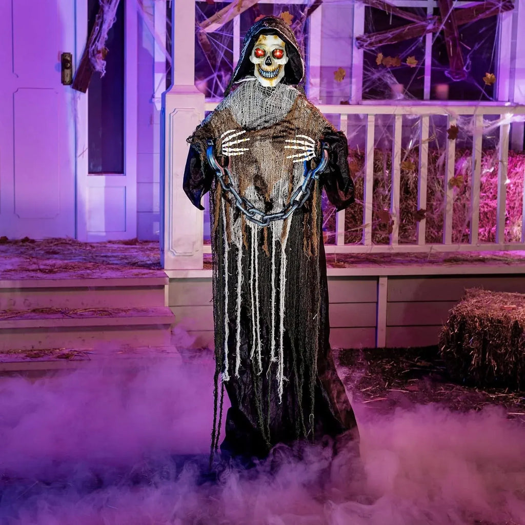 67 Halloween Decorations Outdoor Life Size Animatronics Grim Reaper with Chain