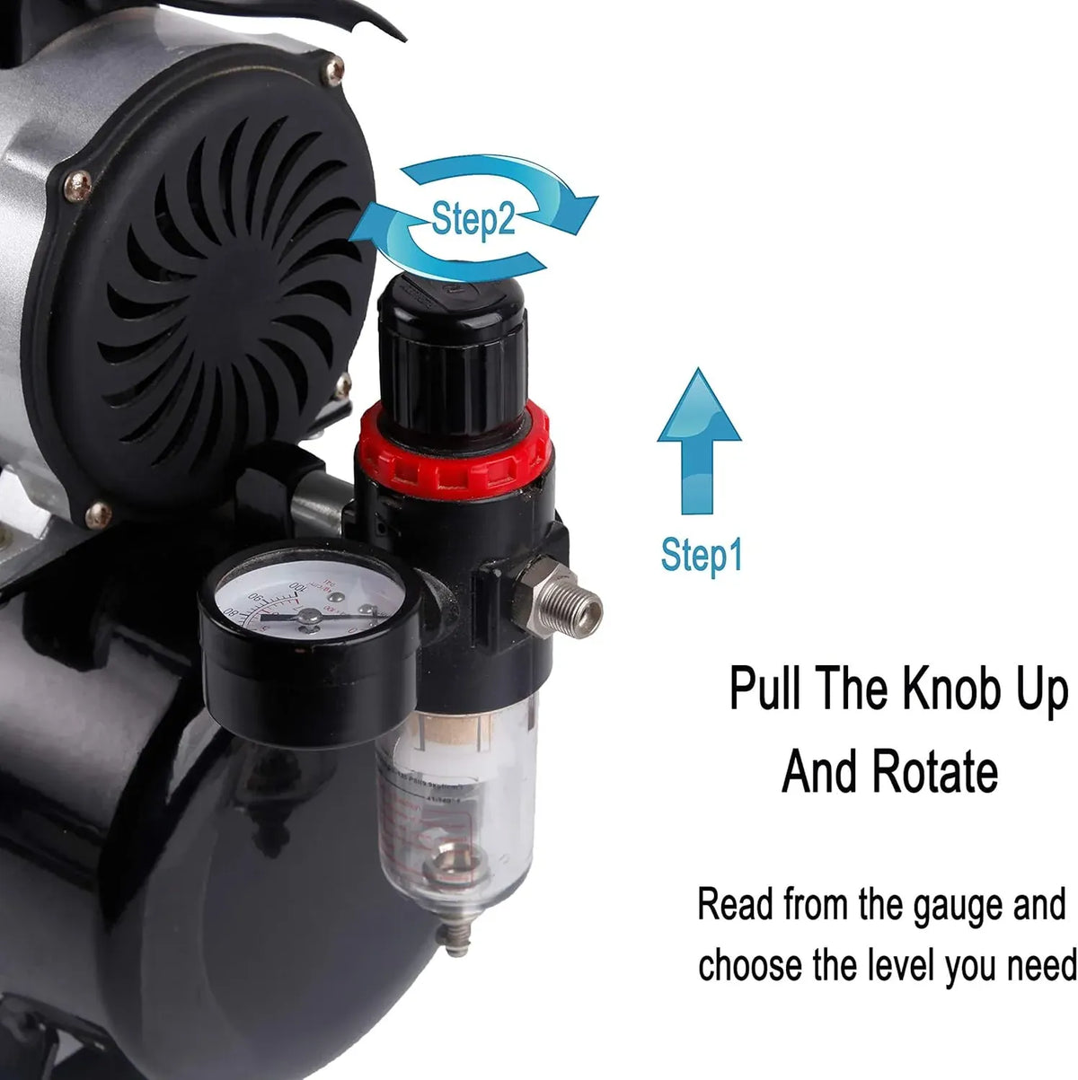 Timbertech Upgraded Airbrush Single-Piston Oil-free Mini Compressor ABPST08 with Cooling Fan, 3L Tank, Regulator, Moisture trap for Hobby, Body Tattoo, Model Painting, Automotive Graphic, Make-up